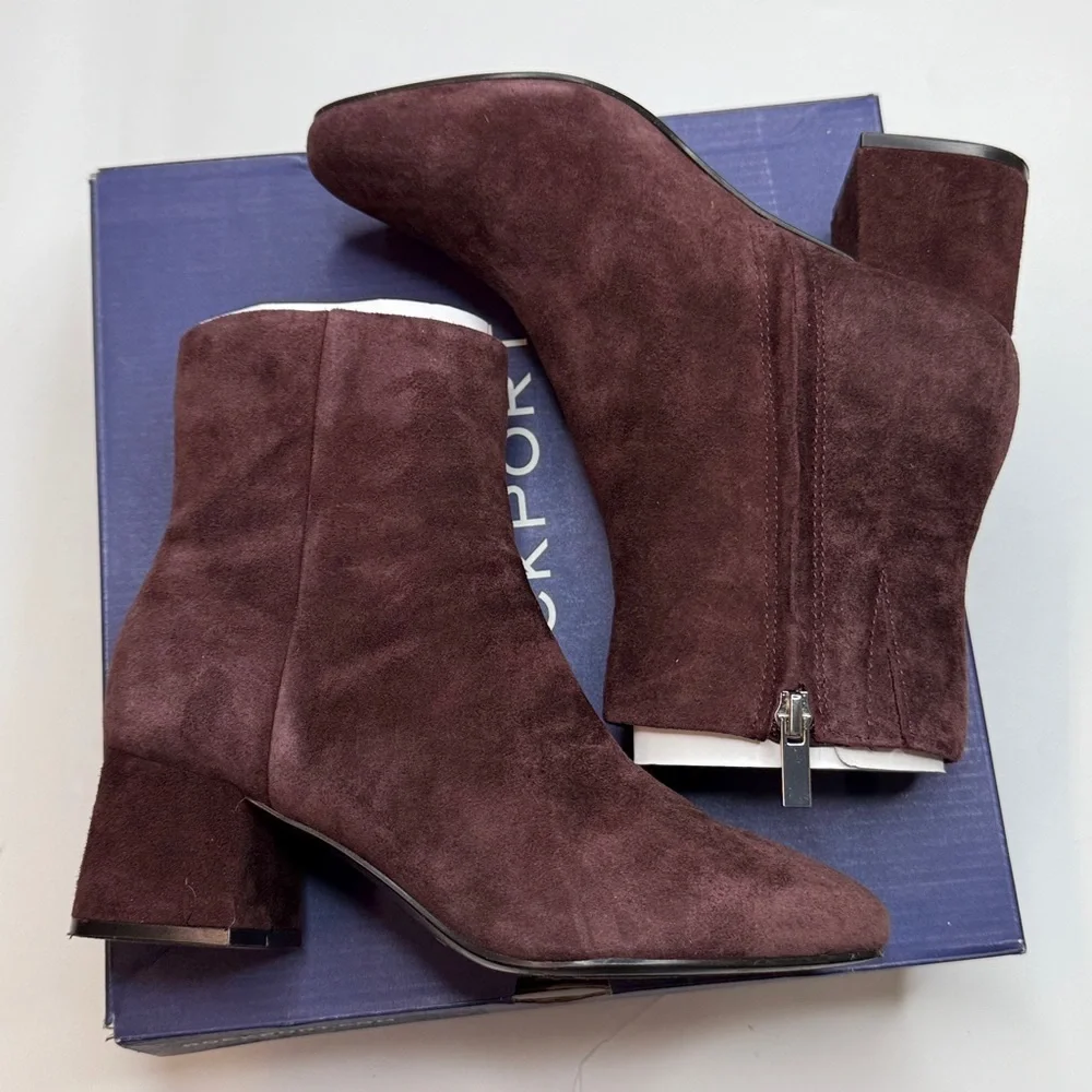 Rockport Women's Okaeli Zipper Booties- Dark Wine Suede- Size 5M